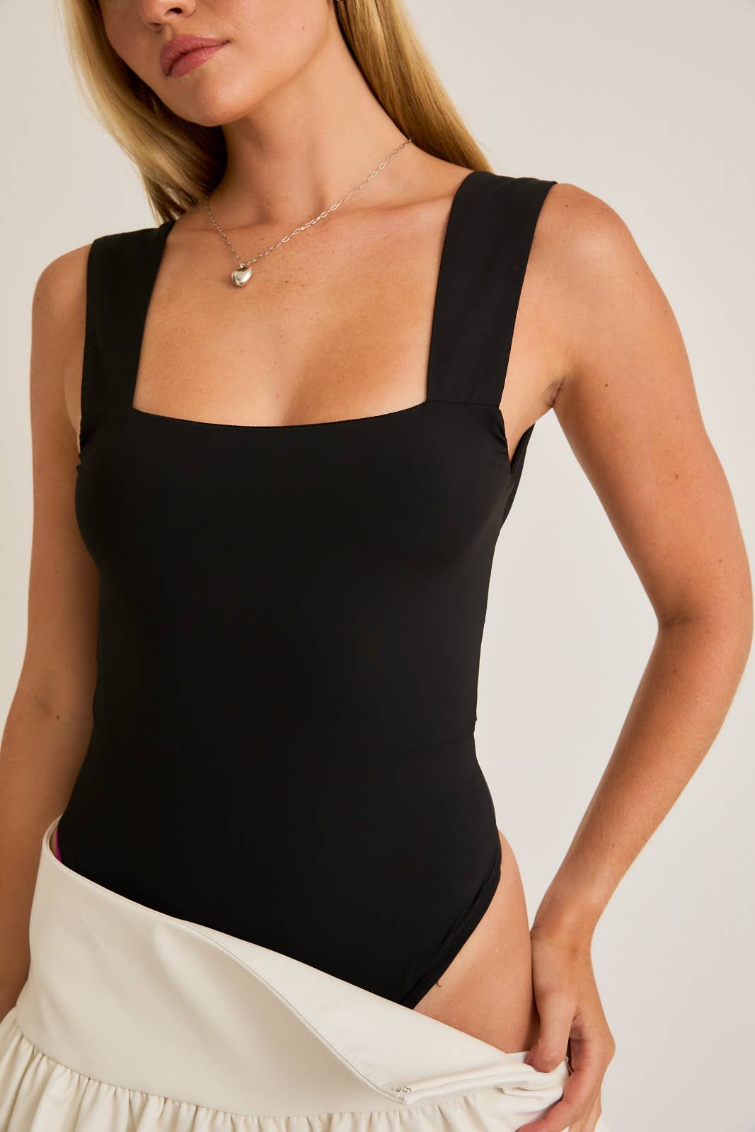Wide Strap Back Tie Bodysuit, Feathered Farmhouse