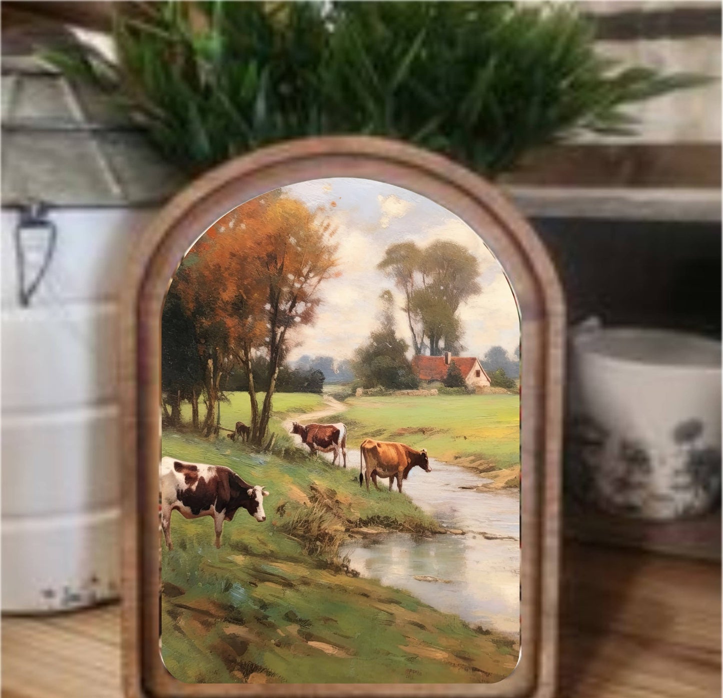 Pasture Stream Framed Art Arch Top, The Feathered Farmhouse