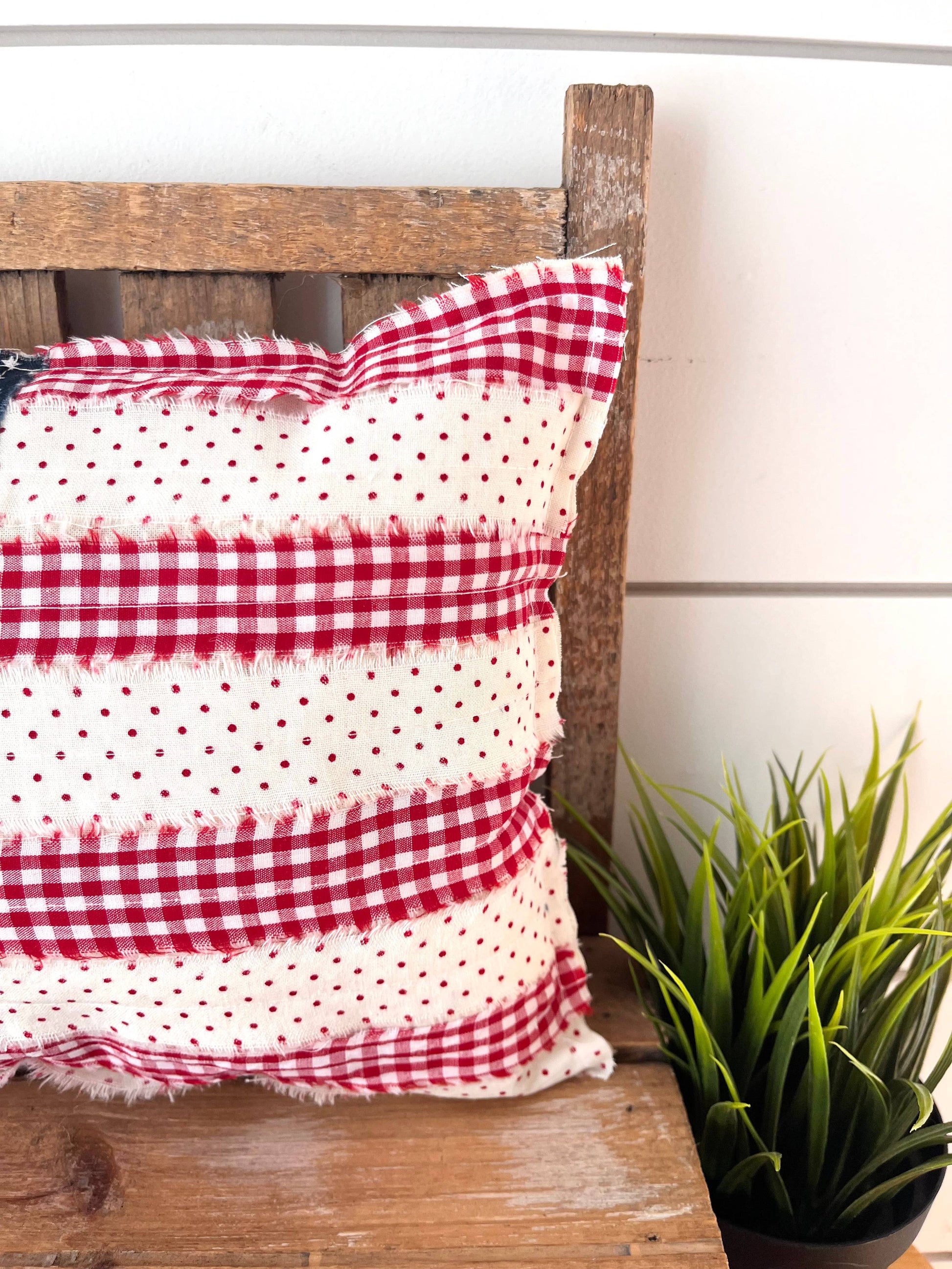 American Flag Primitive Pillow, Feathered Farmhouse