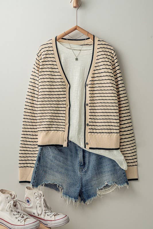 Pyramidal Striped Cardigan, Feathered Farmhouse