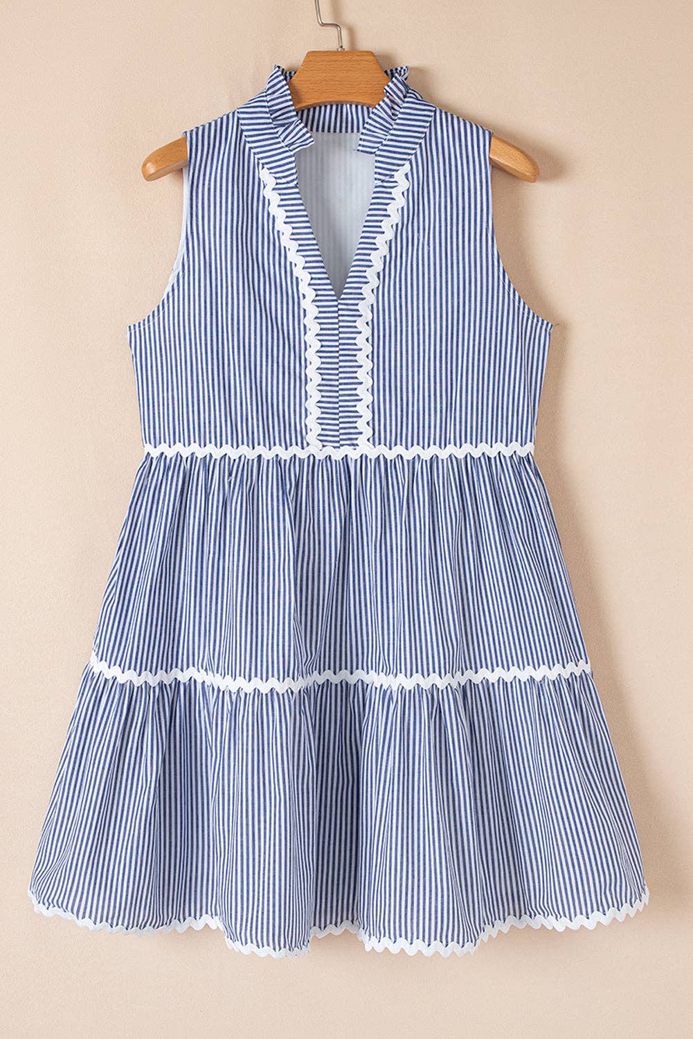 Stripe Ric-Rac Sleeveless Mini Dress, Feathered Farmhouse