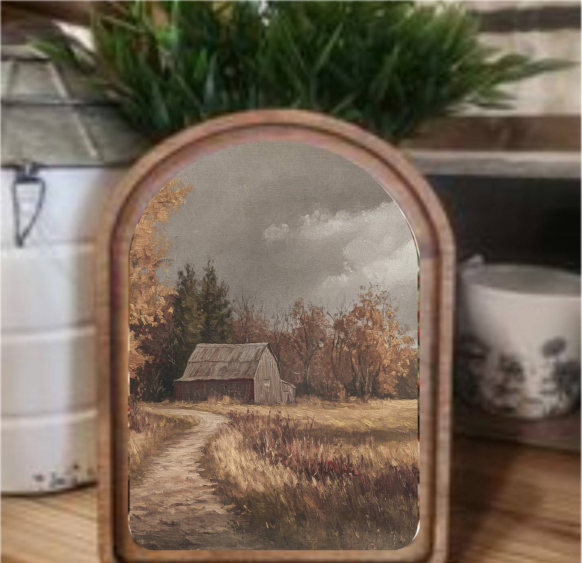 Moody Barn Framed Art Arch Top, The Feathered Farmhouse