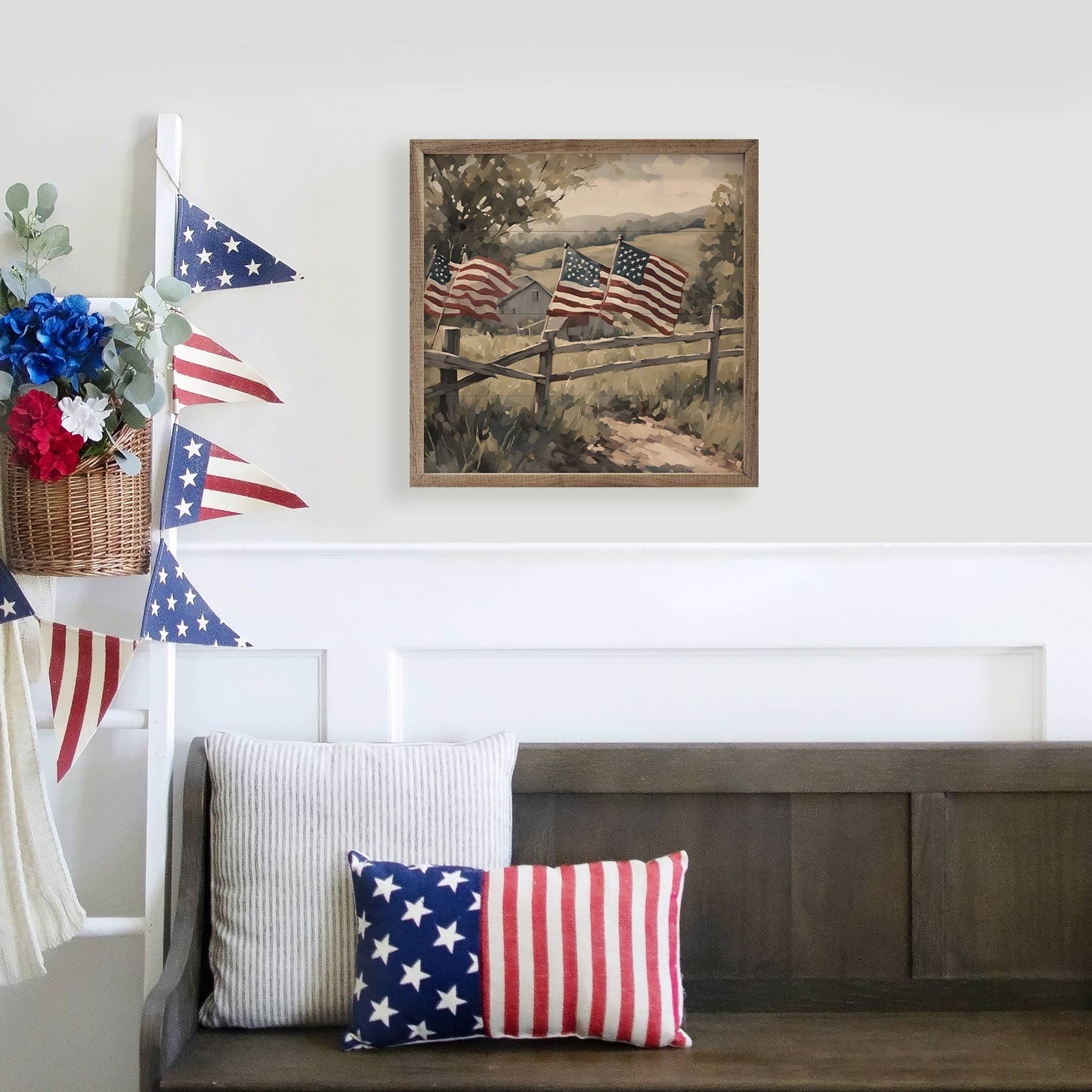 Flags On Wooden Fence, The Feathered Farmhouse