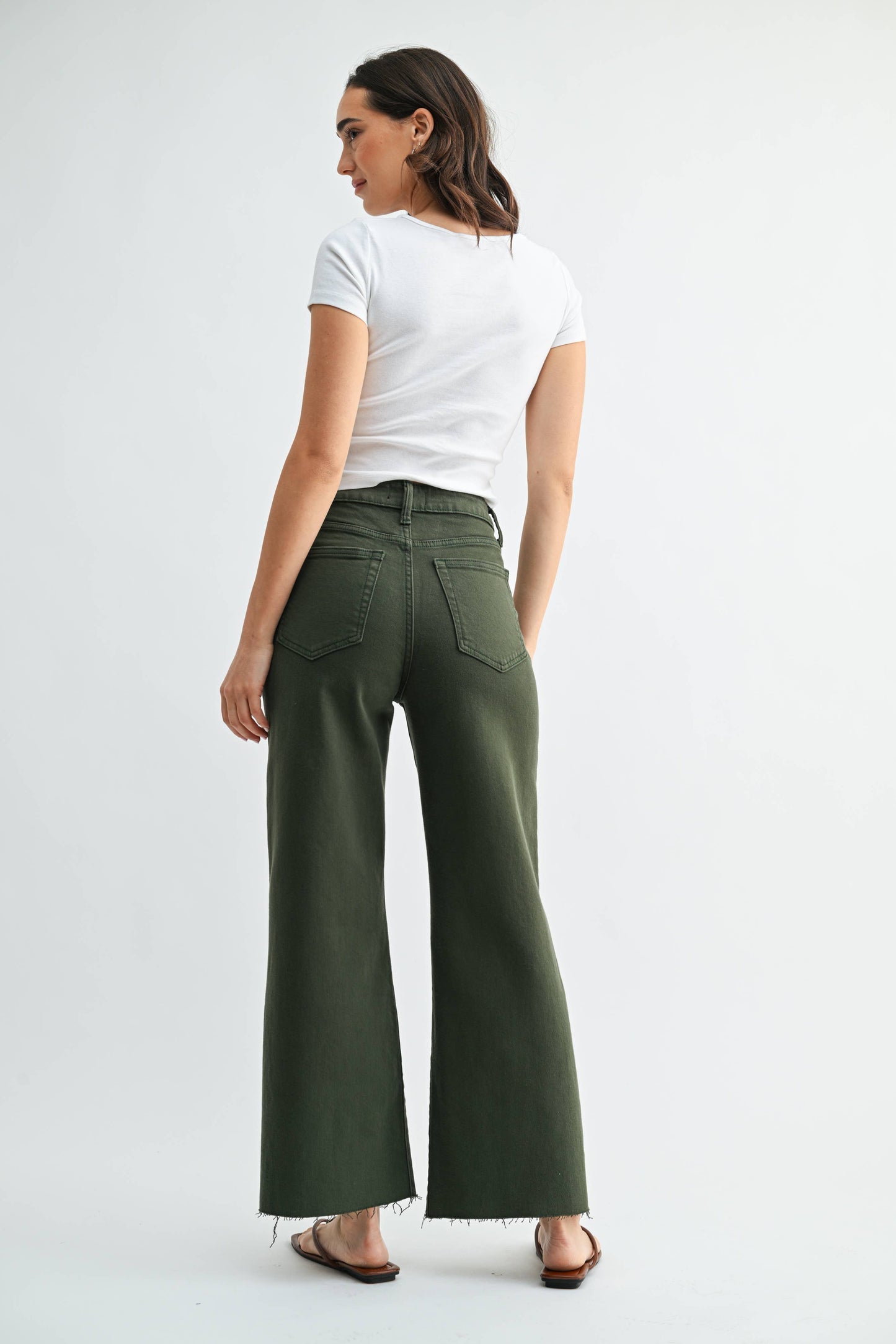 Dark Olive Scissor Cut Wide Leg Jeans, Feathered Farmhouse