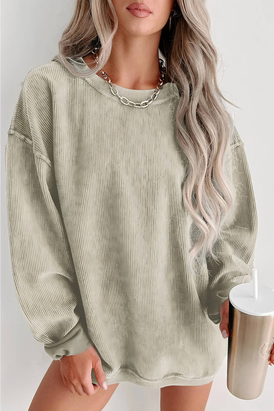 Ribbed Knit Round Neck Pullover Sweatshirt, The Feathered Farmhouse