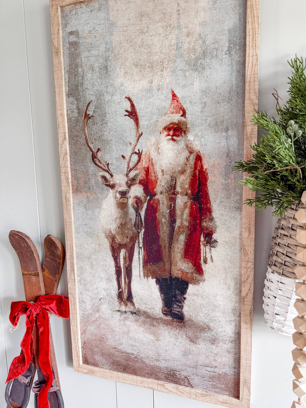 Santa & Reindeer in Light Frame, The Feathered Farmhouse