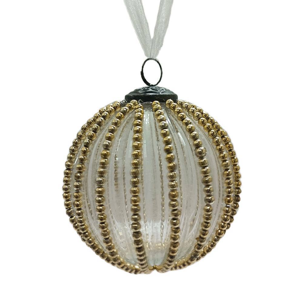 Large Clear Glass Ball with Gold Beads