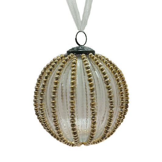 Large Clear Glass Ball with Gold Beads