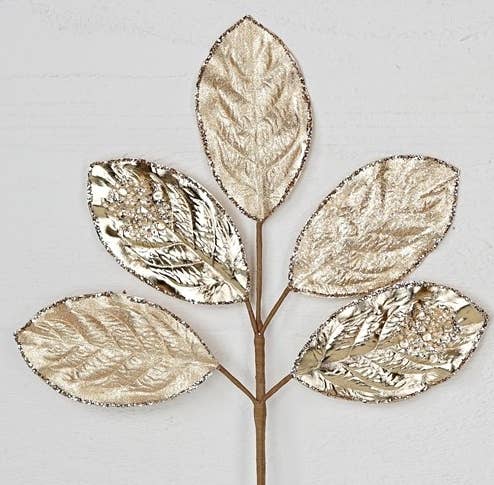 Metallic Glitter Magnolia Leaves, Feathered Farmhouse