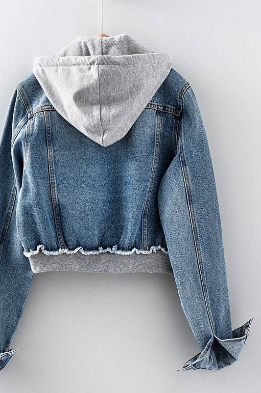 Hooded Denim Zip Up Jacket, Feathered Farmhouse