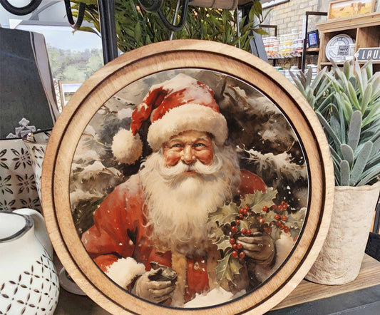 Santa With Holly Art, Feathered Farmhouse