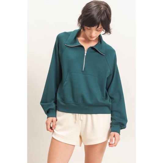 Half-Zip Collar Raglan Pullover, Feathered Farmhouse
