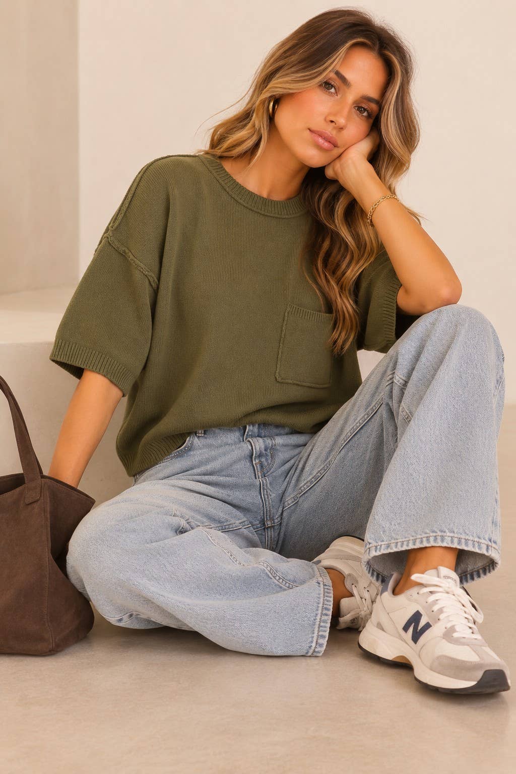 Olive Clara Pocket Knit Sweater, Feathered Farmhouse