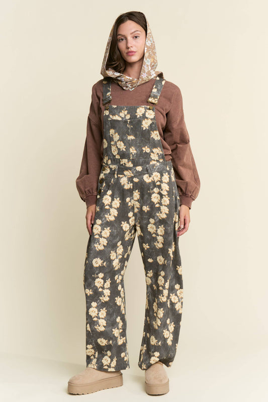 Floral Print Denim Overalls, Feathered Farmhouse