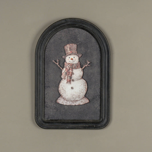 Plaid Snowman Metal Sign, Feathered Farmhouse