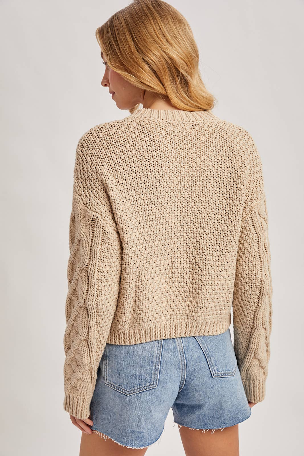 Cropped Button Front Cable Knit Cardigan, Feathered Farmhouse