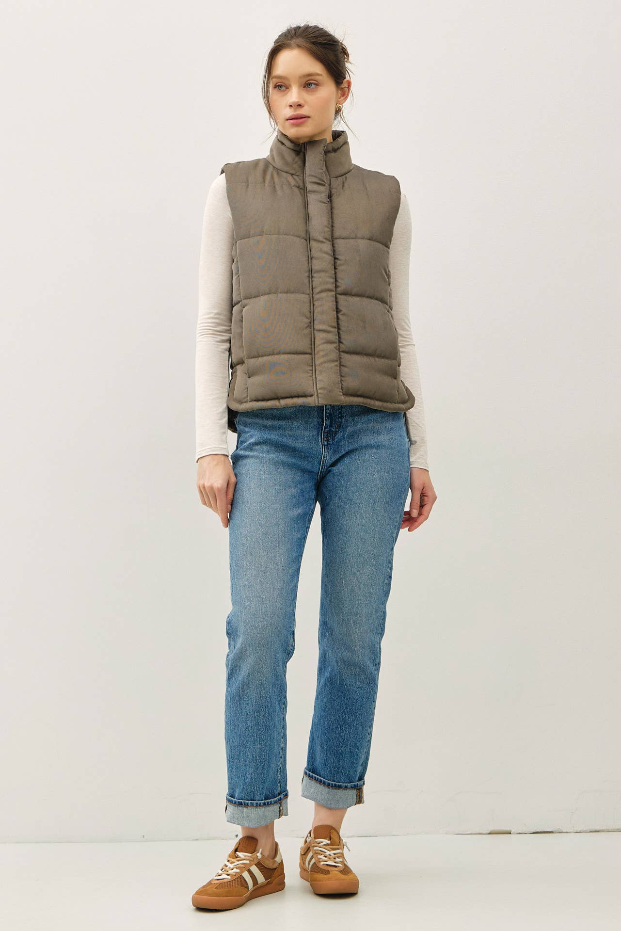 Suede Like Puffer Vest, Feathered Farmhouse