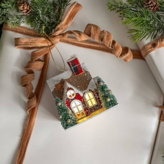 Plaid Lighted House Ornament, Feathered Farmhouse