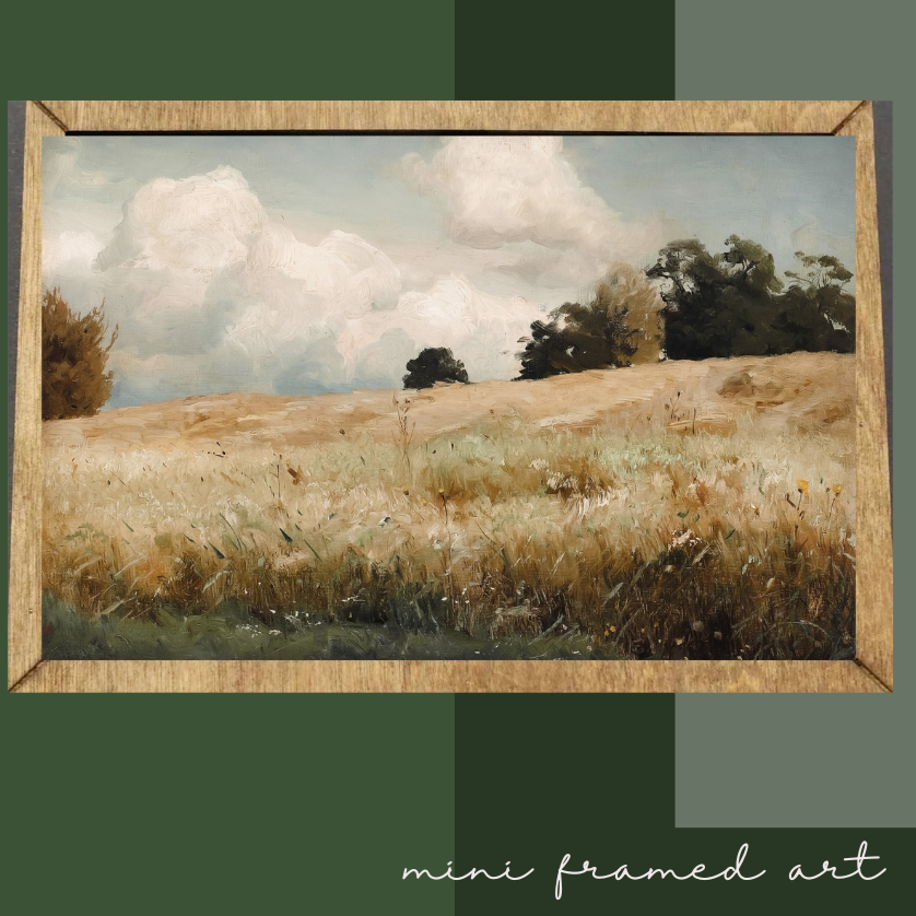 Meadow Framed Canvas Mini Art, Feathered Farmhouse