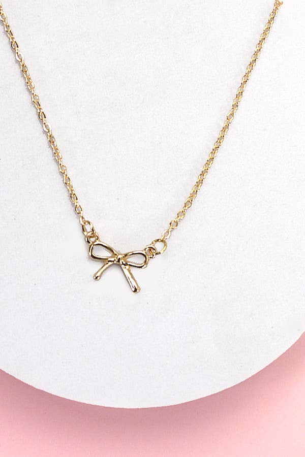 Mini Gold Bow Charm Necklace, Feathered Farmhouse