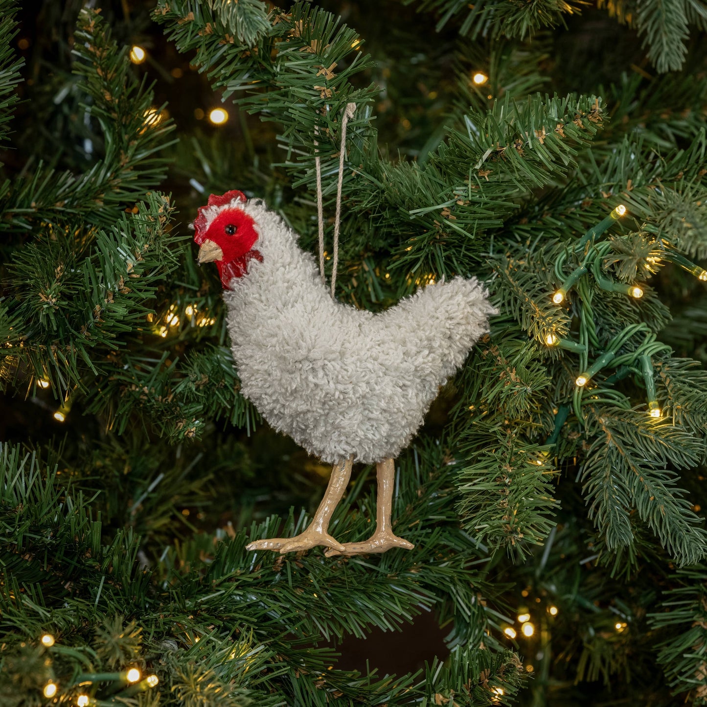White Chicken Ornament, Feathered Farmhouse