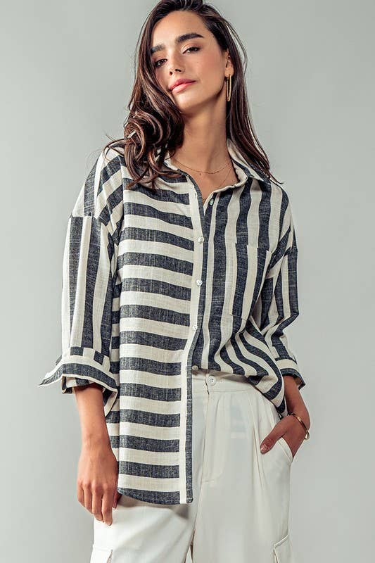 Striped Button Down Shirt, The Feathered Farmhouse