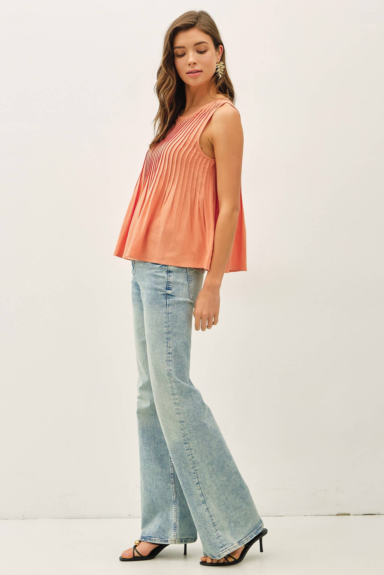 Pleated Sleeveless Top, Feathered Farmhouse