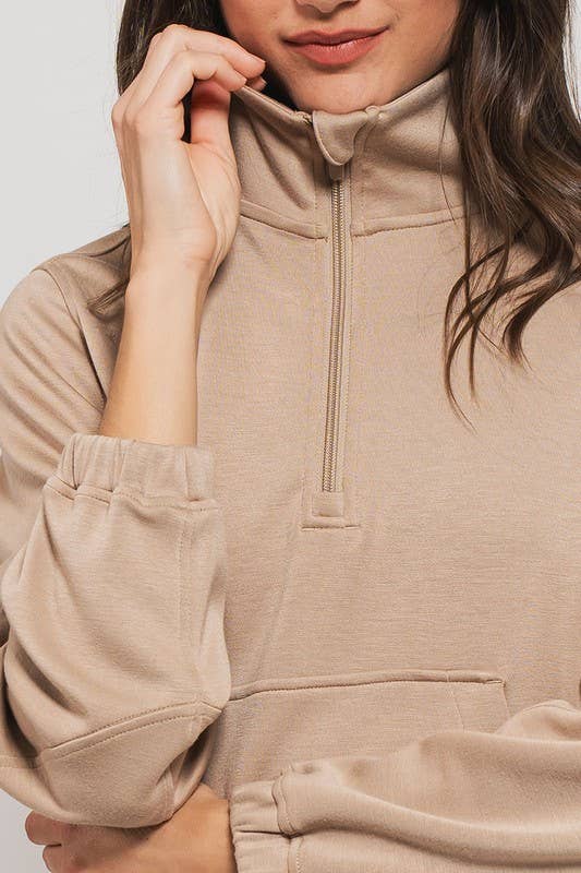 Taupe Accent Quarter Zip Pullover, Feathered Farmhouse