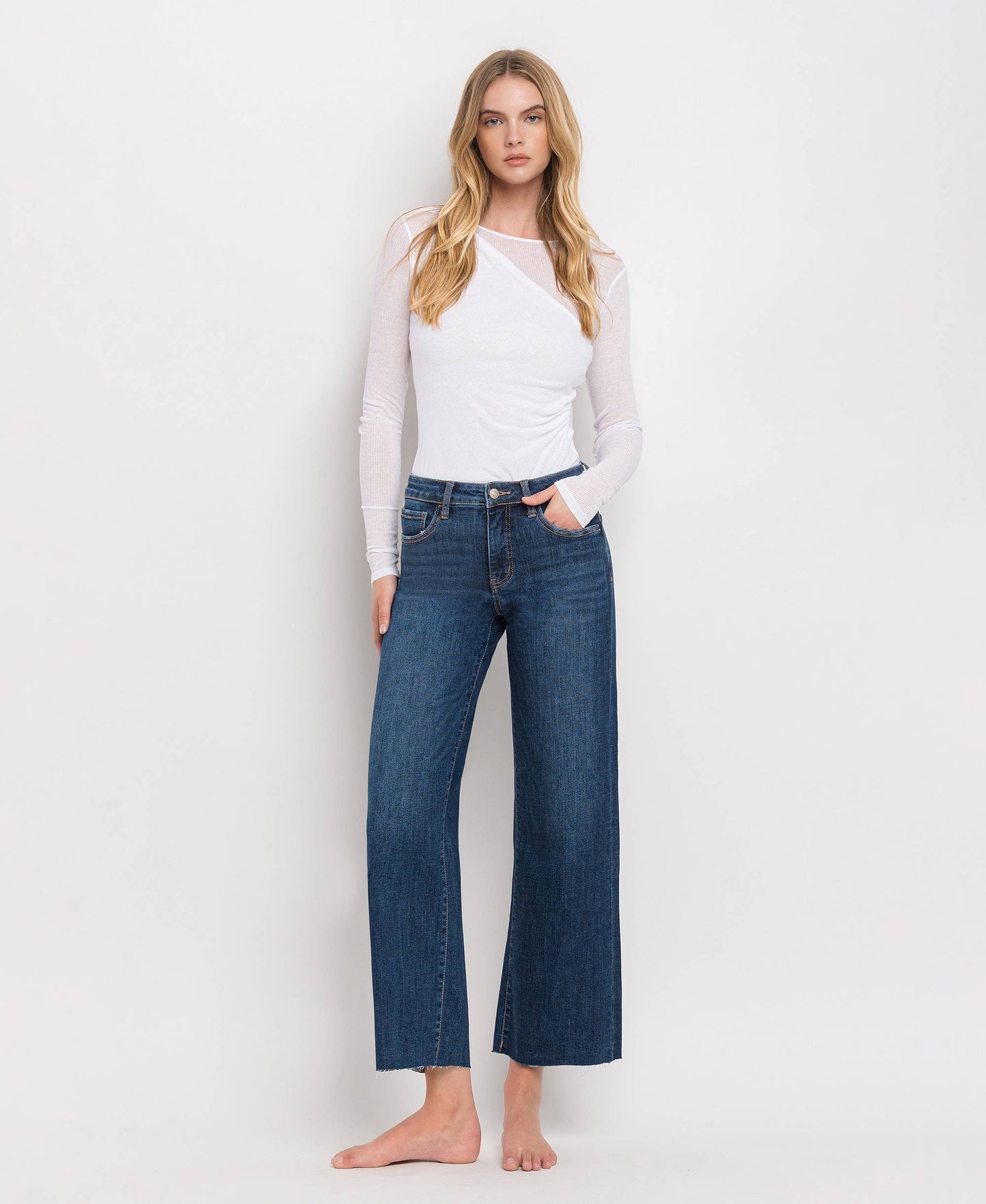 Dark Wash Tummy Control Midrise Wide Leg Jean