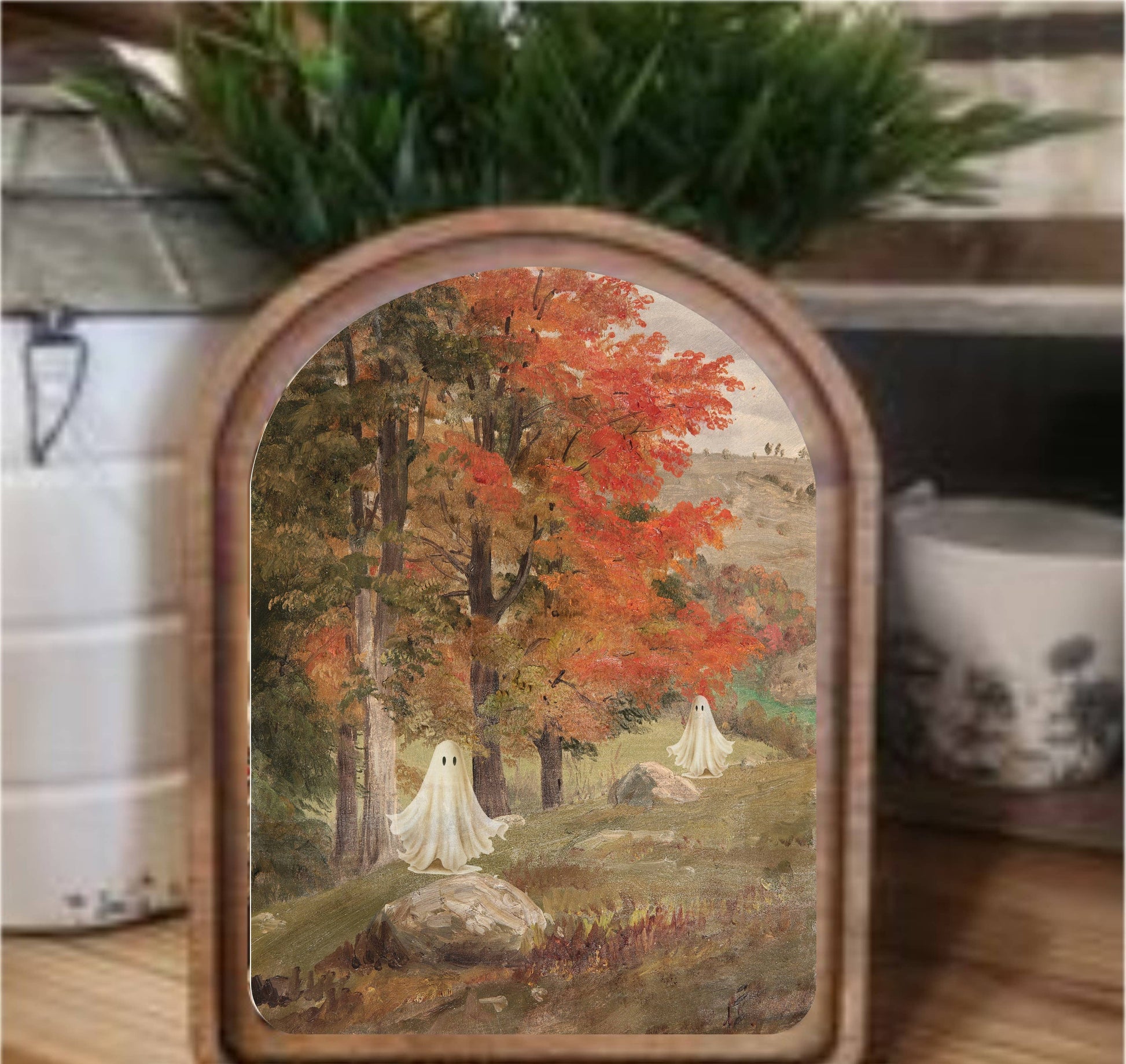 Forest Ghosts Framed Art Arch Top, Feathered Farmhouse