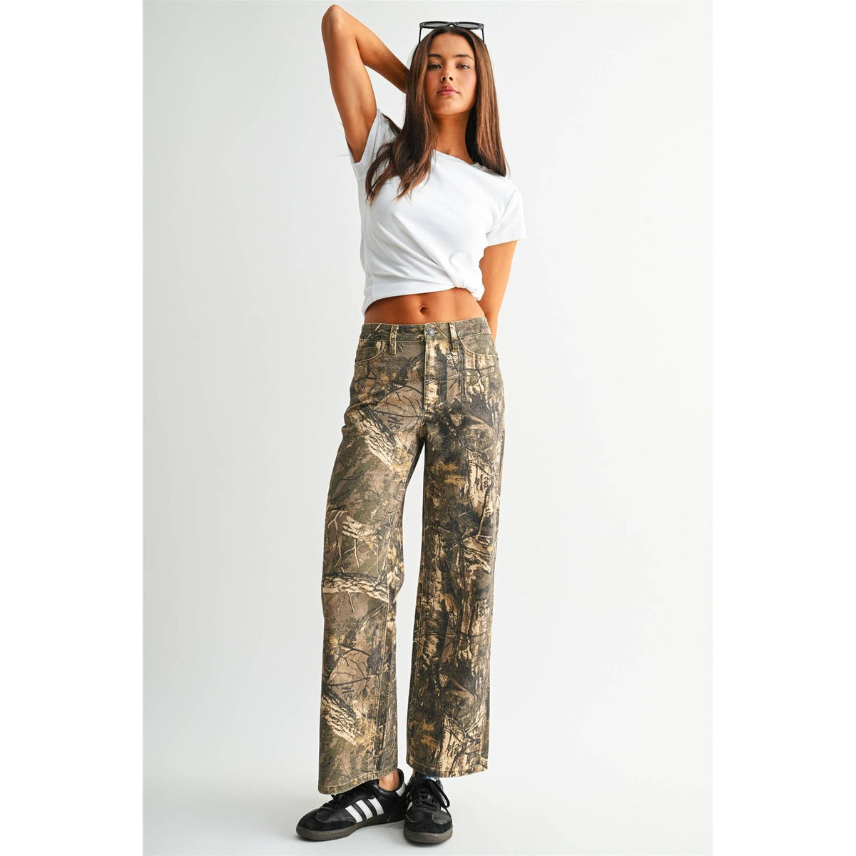 High Rise Wide Leg Camo Jeans, Feathered Farmhouse