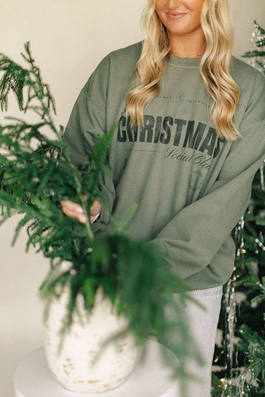 Christmas Social Club Graphic Sweatshirt, Feathered Farmhouse