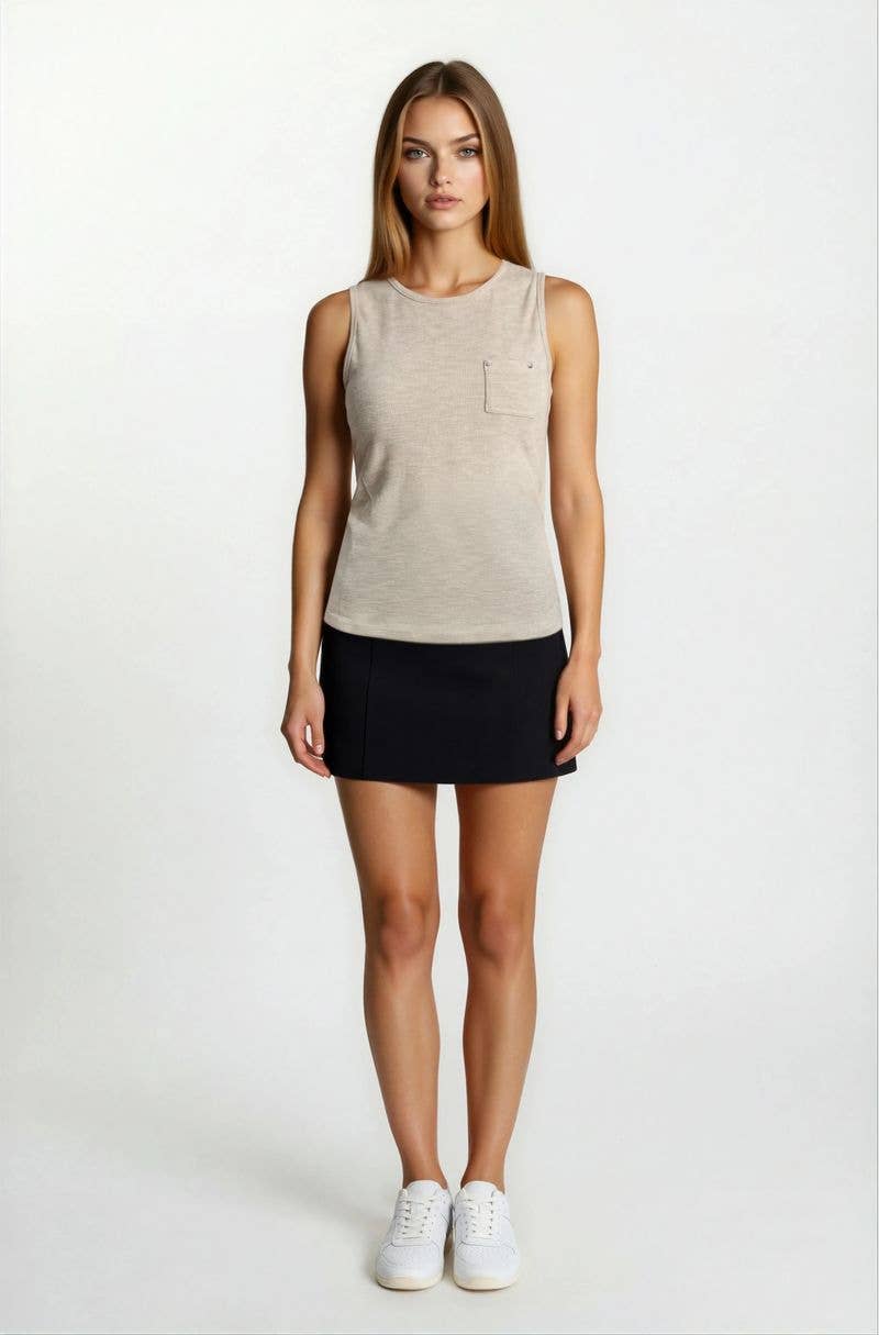 Mini Patch Pocket Tank Top, Feathered Farmhouse
