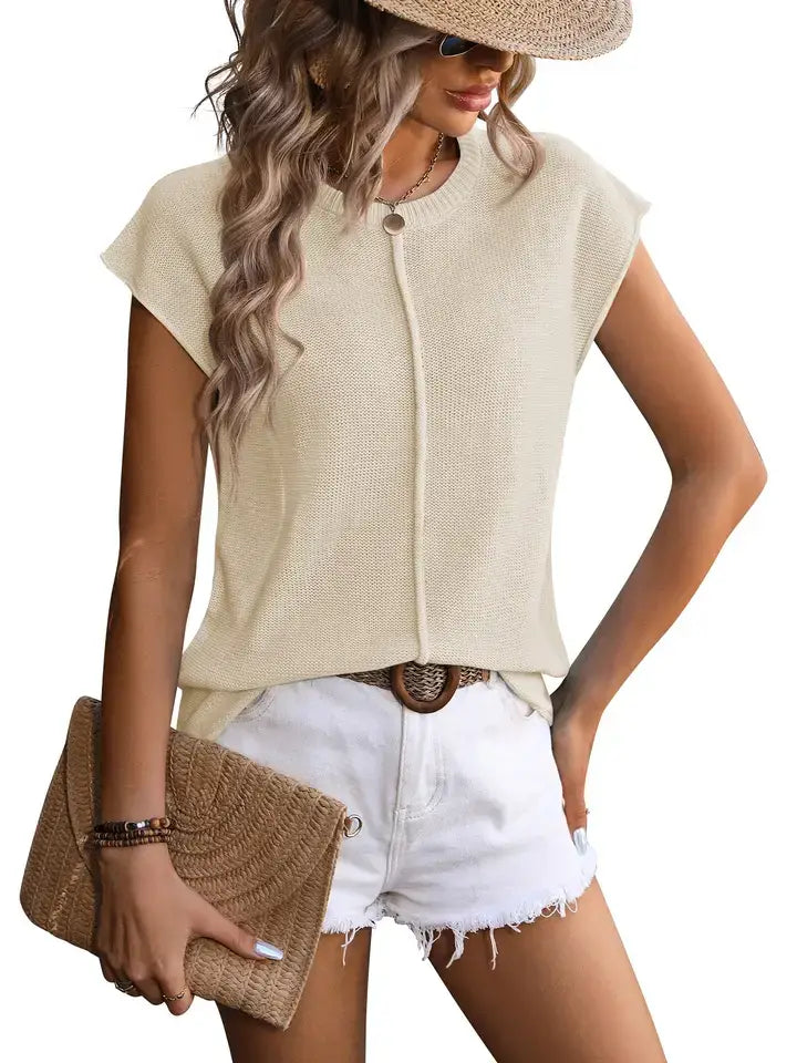 Crewneck Chunky Knit Top, Feathered Farmhouse