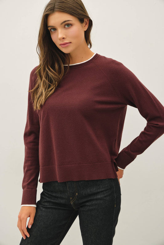 Double Layered Look Raglan Sweater Top