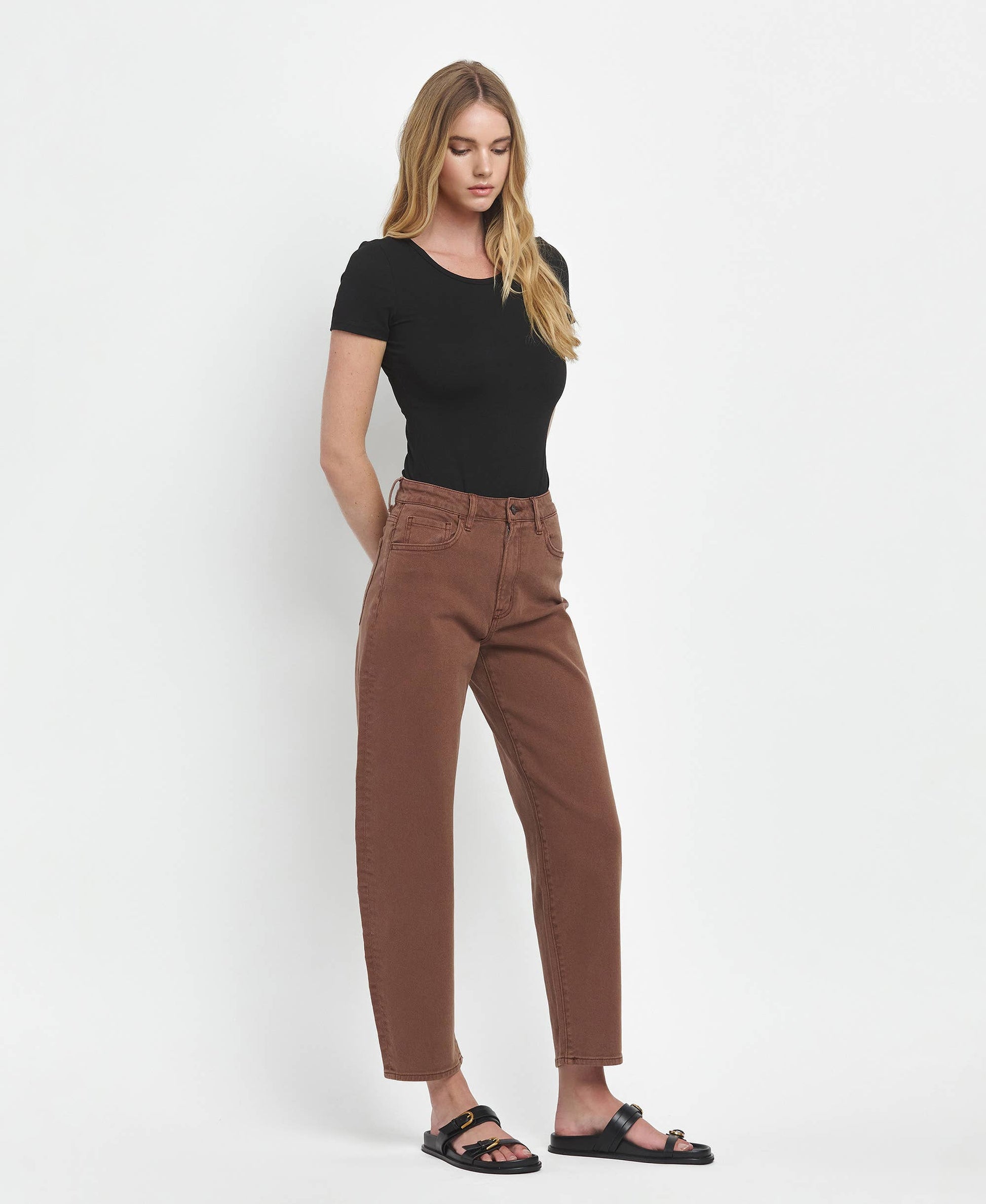 Super High Rise Brown Barrel Jeans, Feathered Farmhouse