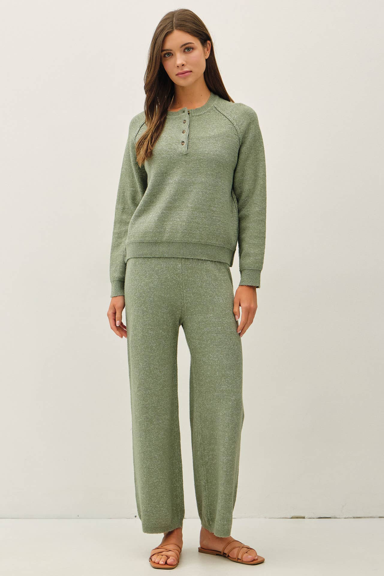 Sage Alpine Ultra Cozy Henley Sweater Top, Feathered Farmhouse