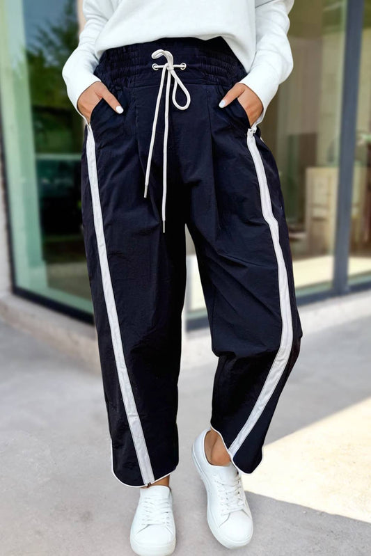 Stripe Smocked Waist Drawstring Cropped Pants, Feathered Farmhouse