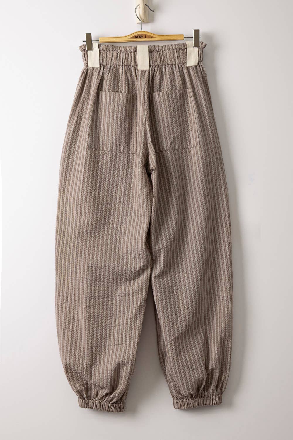 Bow Detail Stripe Textured Woven Pants, Feathered Farmhouse