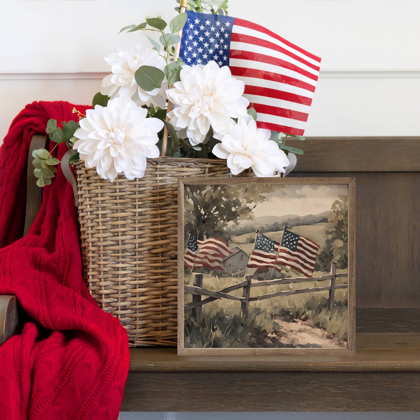 Flags On Wooden Fence, The Feathered Farmhouse