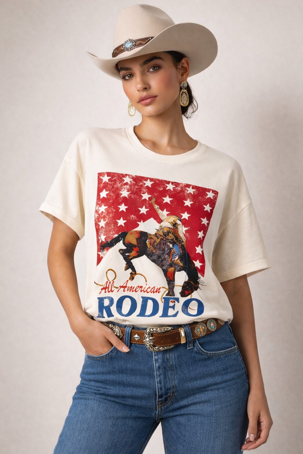 All-American Rodeo Western Cowboy T-Shirt, Feathered Farmhouse