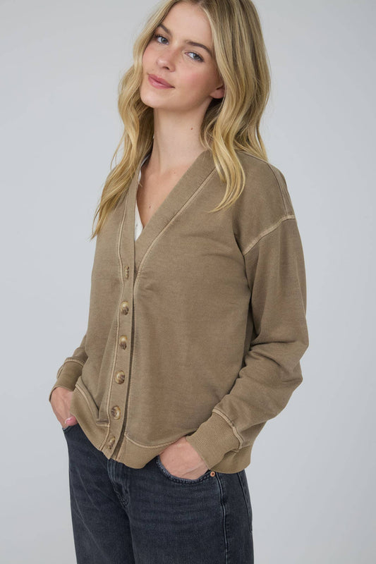 Brown Washed Cardigan, Feathered Farmhouse