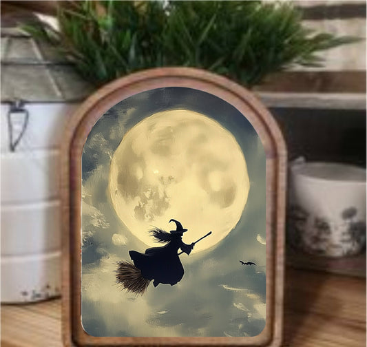 Witch Moon Framed Art Arch Top, Feathered Farmhouse