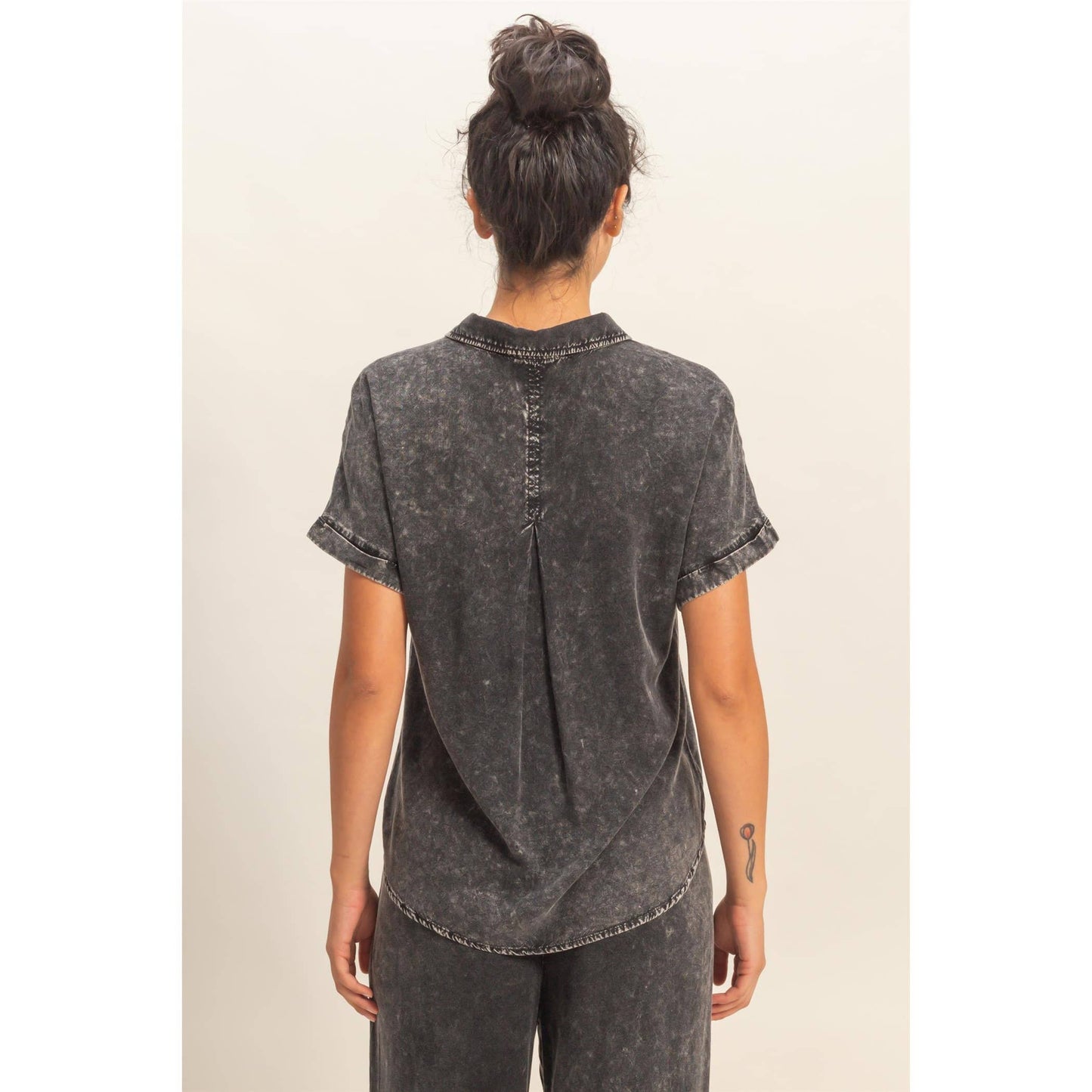 Mineral Wash Button-Up Dolman Sleeve Shirt, Feathered Farmhouse