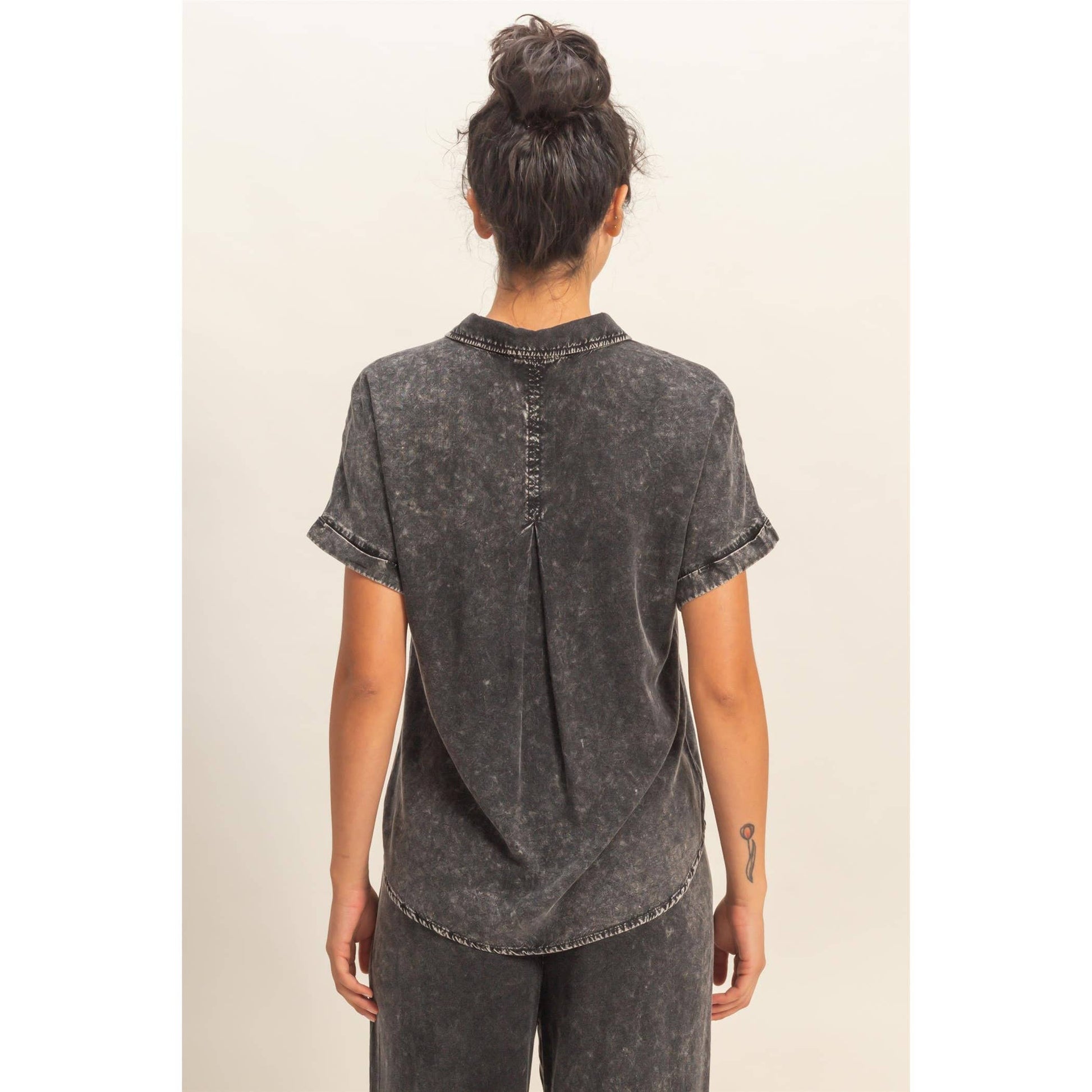 Mineral Wash Button-Up Dolman Sleeve Shirt, Feathered Farmhouse