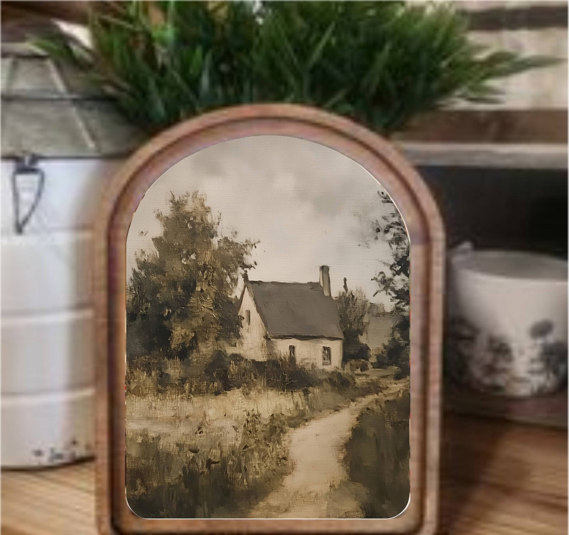 Cottage Landscape Framed Arch, Feathered Farmhouse