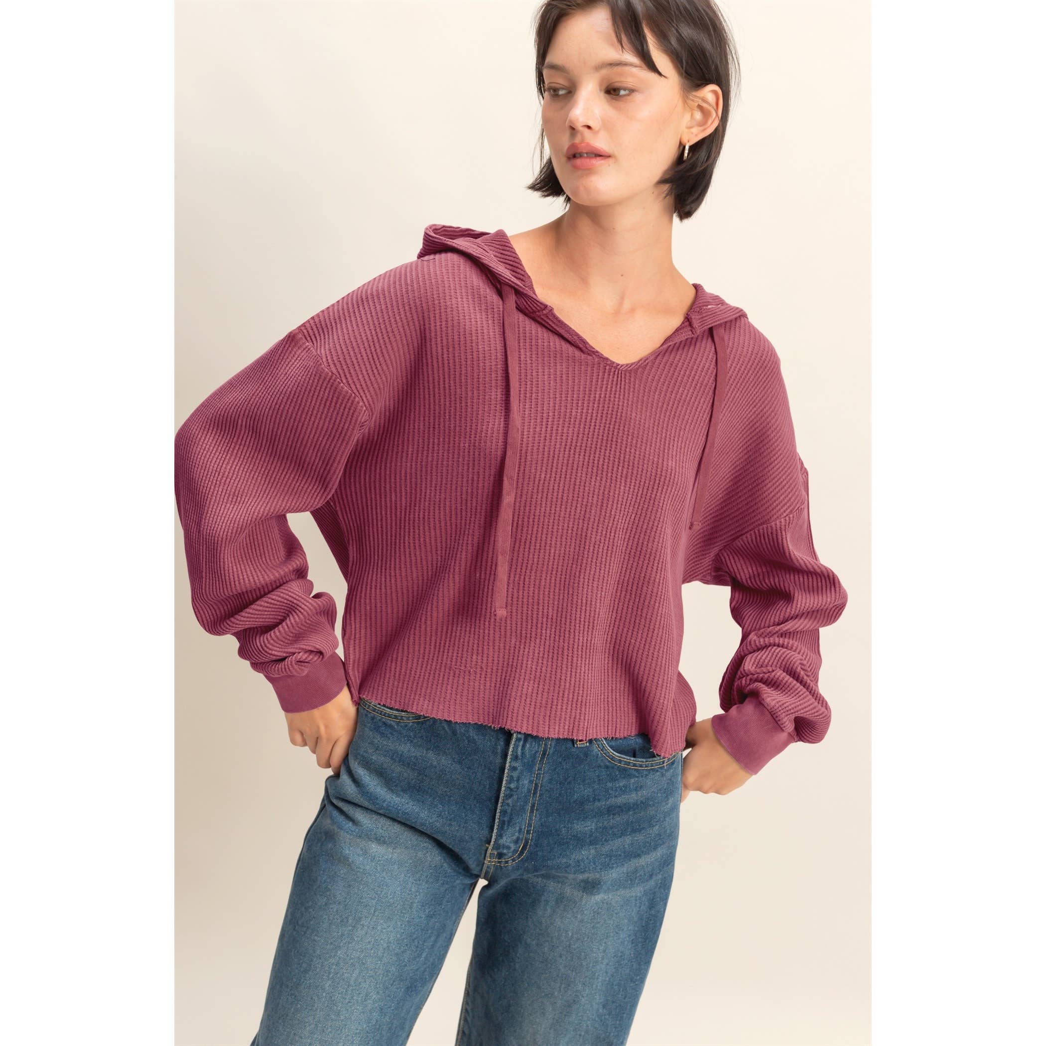 Mineral Washed Cropped Waffle Knit Hoodie – The Feathered