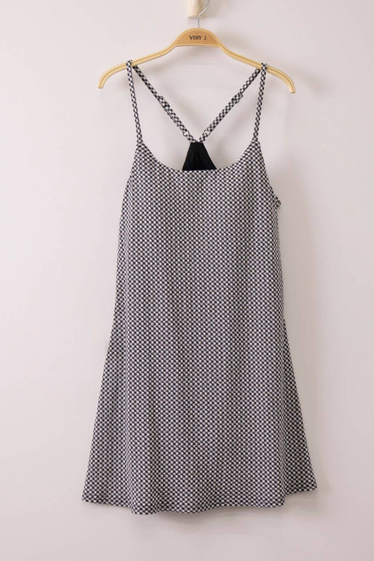 Black Textured Checkered Knit Activewear Tennis Dress, Feathered Farmhouse