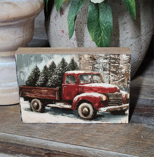 Printed Block Christmas Truck, Feathered Farmhouse