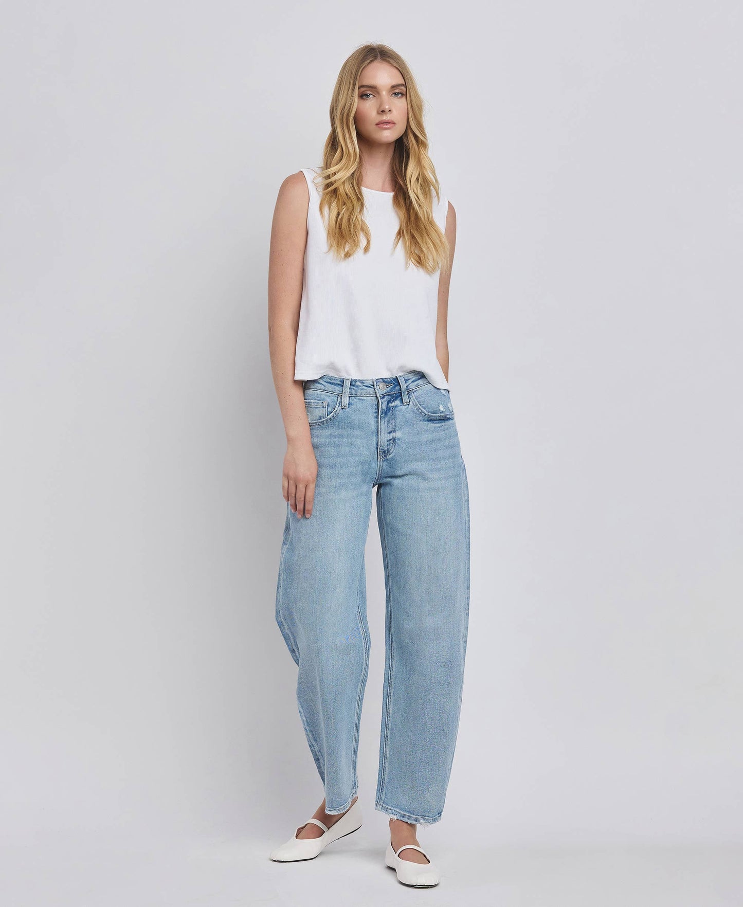 High Rise Barrel Leg Jeans, Feathered Farmhouse